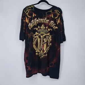 Affliction X Jenco Y2K Streetwear Silver Star Graffiti Tattoo Art T Shirt XXL